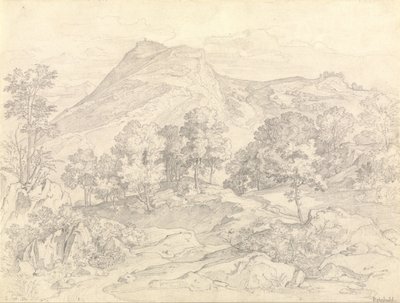 Een uitzicht op Civitella vanaf de Serpentara naast Olevano door Heinrich Reinhold